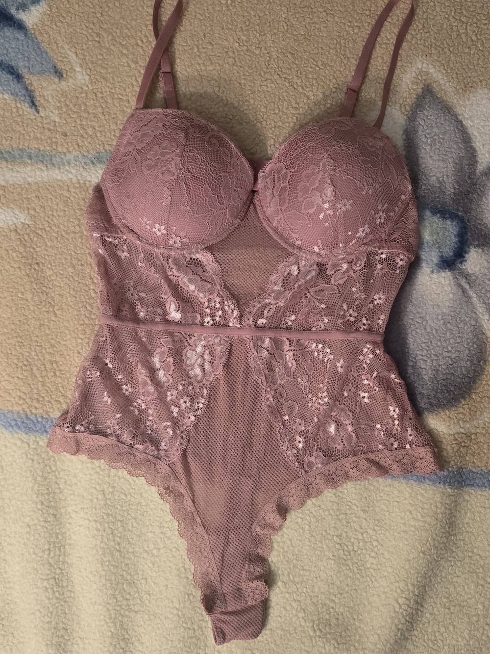 Lace Bustier Teddy Bodysuit in Dusty Rose - Women's Intimate